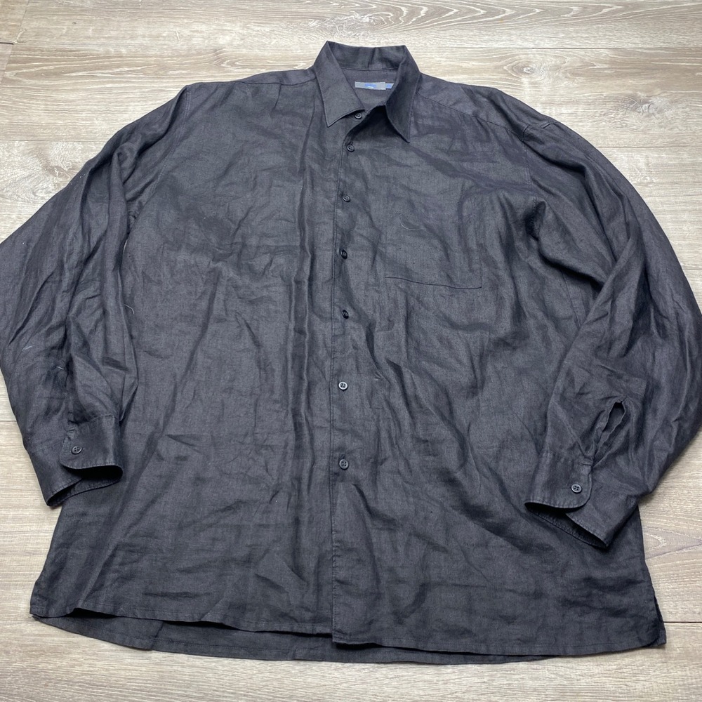 Reiss Button Down Shirt Mens XL Black 100% Linen Made in Italy Casual Summer